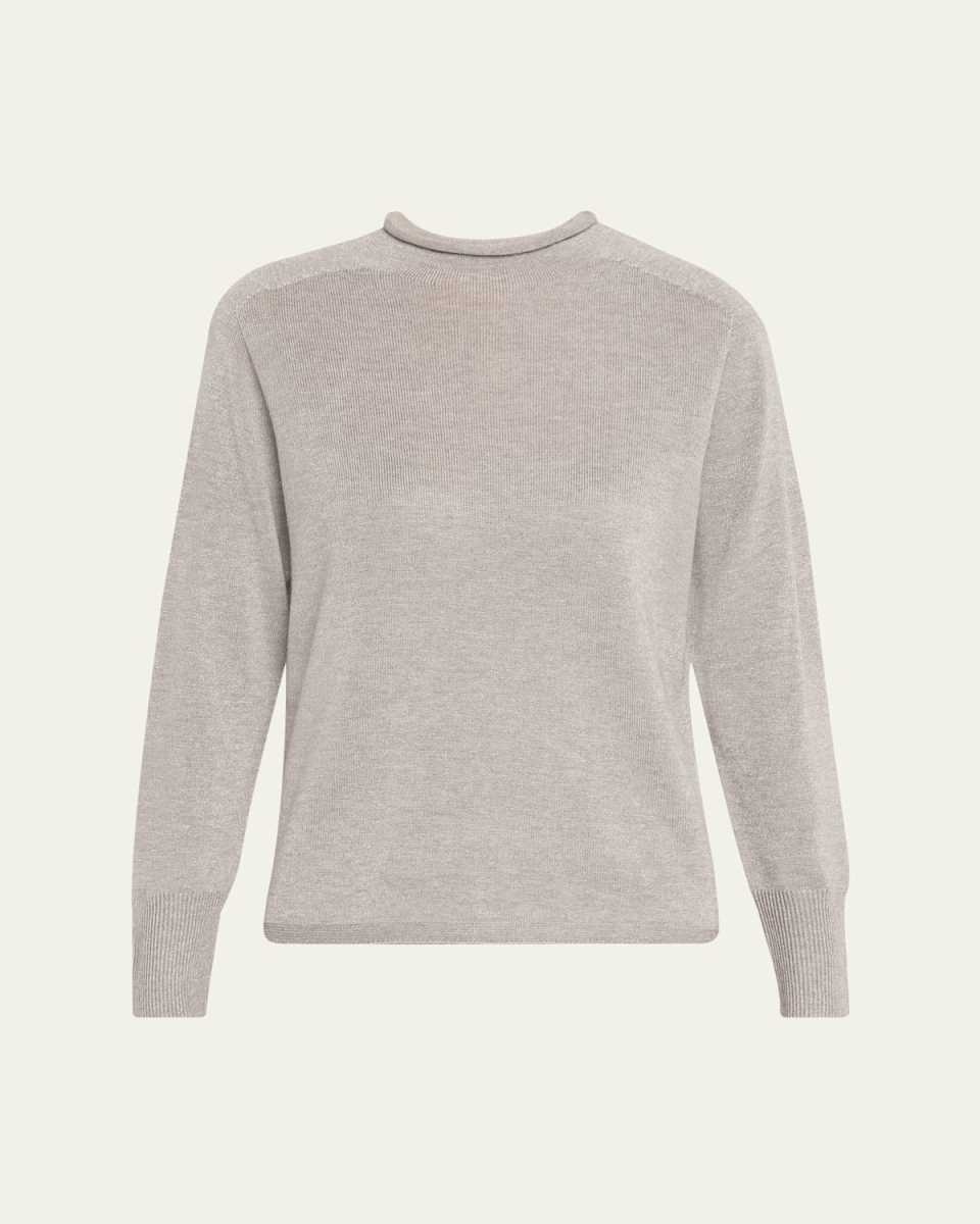 Lisa Funnel-Neck Shimmer Knit Sweater